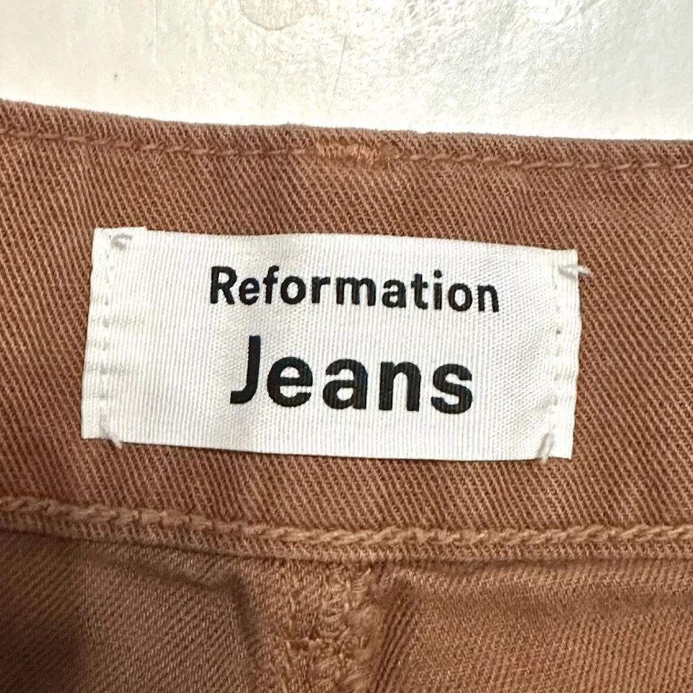 Reformation Jeans Women’s Size 29 High Rise Linen Toffee Brown Soft Pants USA - Picture 9 of 14